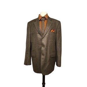 Jack Victor Plaid Blazer Mens 44L Brown Wool Academia Old Money Preppy Office